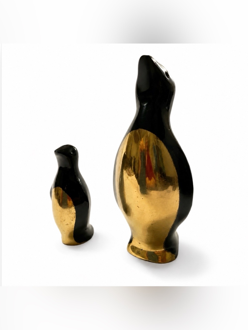 MCM Penguins Black and Brass Mid Century Figurines Set of 2 Vintage